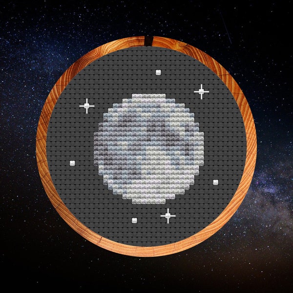 Mini Full Moon cross stitch pattern, fun quick astronomy and space design, instant download PDF