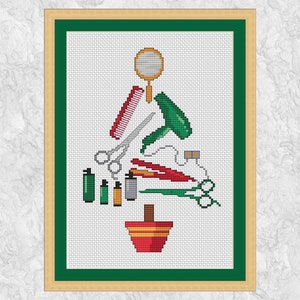 Hairdressers&#39; Christmas Tree cross stitch pattern, instant download PDF