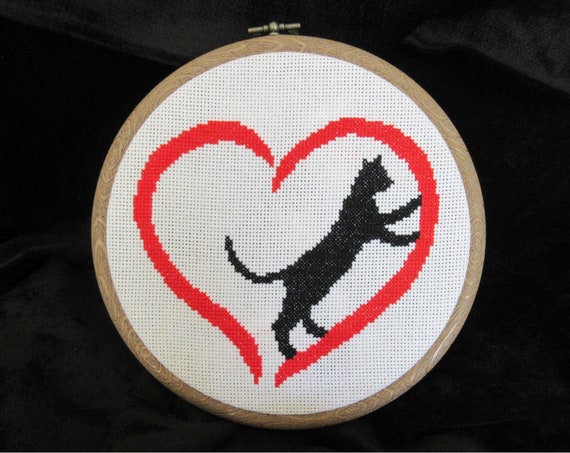 Cat cross stitch pattern Modern cross stitch Cat lover gift Valentines cross stitch Heart Pet cross stitch Animal counted cross stitch PDF