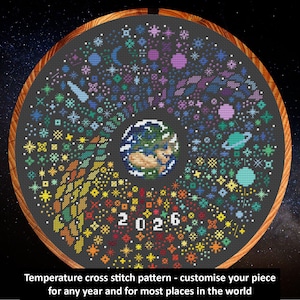 Temperature cross stitch pattern - Rainbow Temperature Night Sky - customise your piece for any year and most places in the world