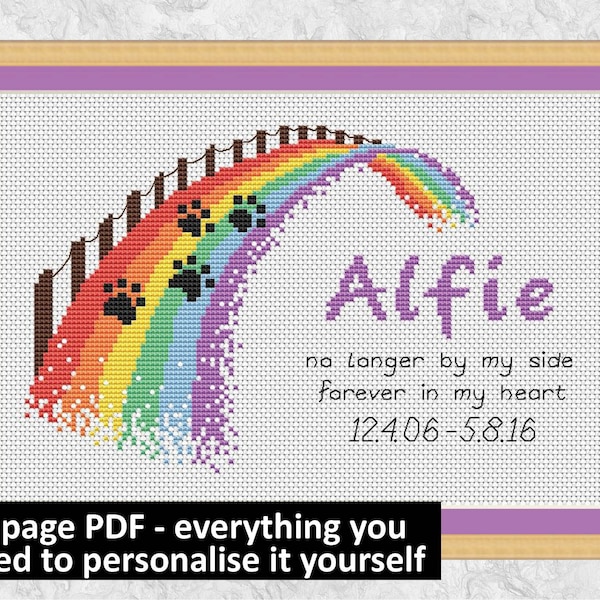 Personalised rainbow bridge cross stitch pattern, everything included to personalise design yourself, instant download PDF