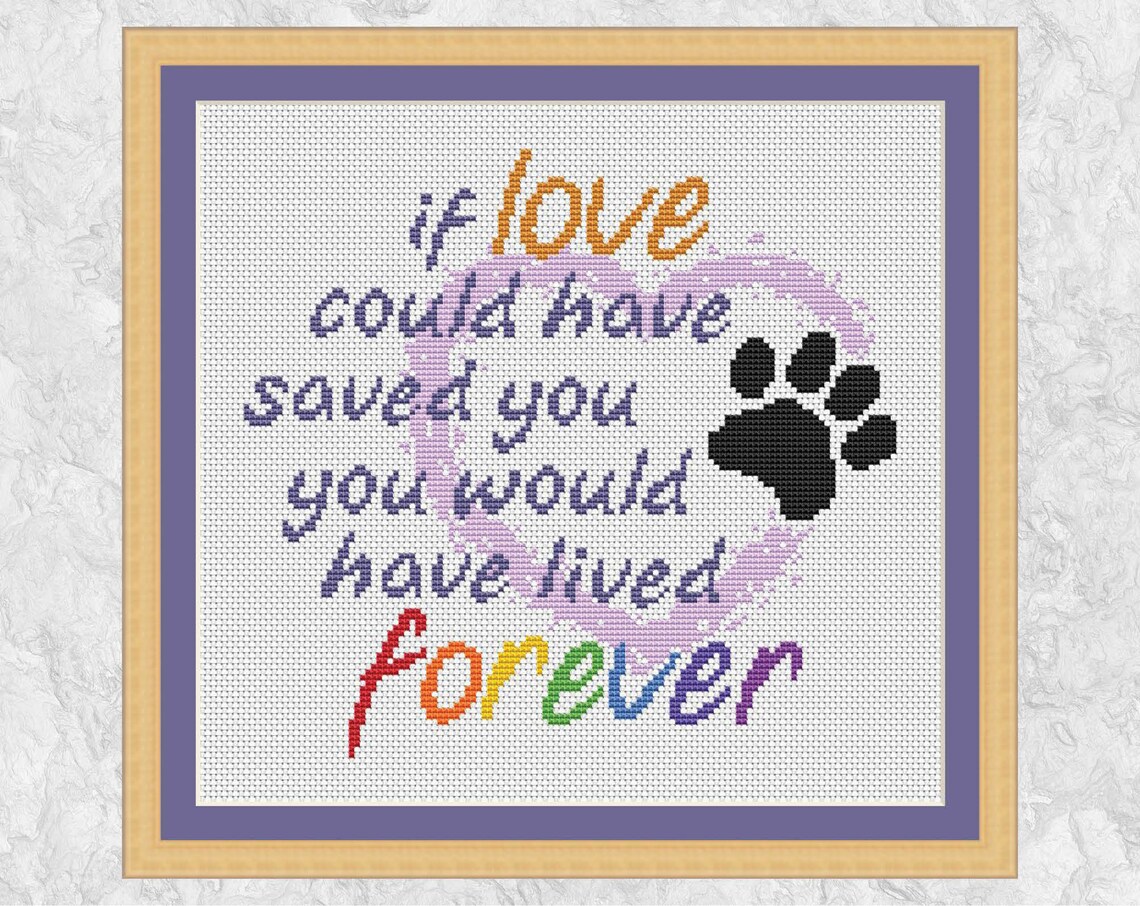 Pet Memorial Cross Stitch Pattern Paw Print Quote Rainbow Etsy