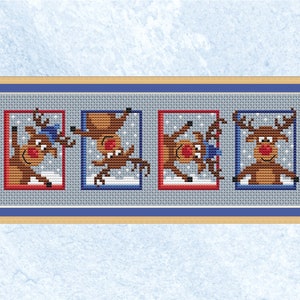 Set rendieren kruissteekpatroon - steek als één afbeelding of afzonderlijk als kerstkaarten of cadeaukaartjes - direct downloaden PDF