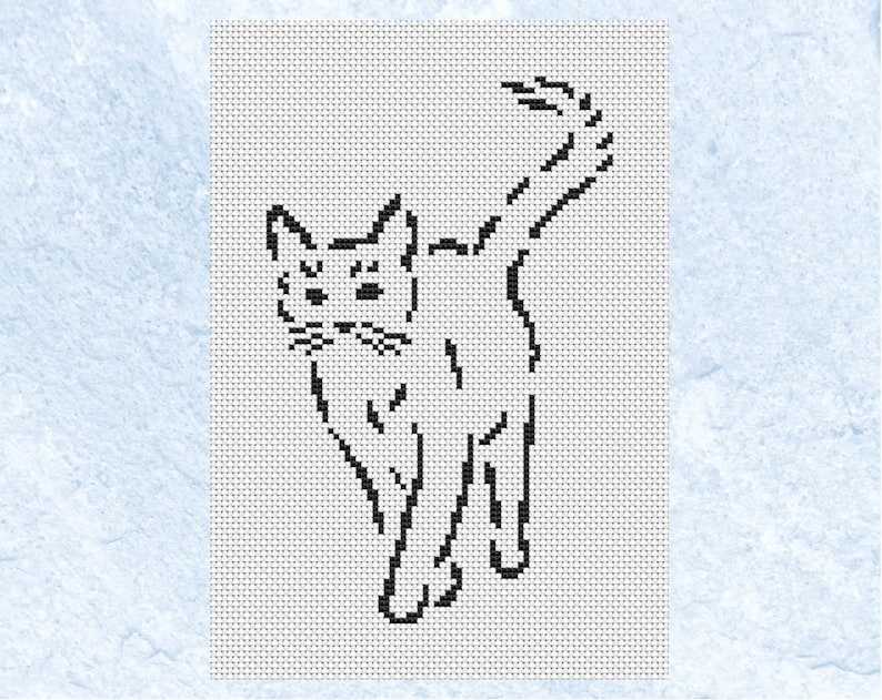 Cat cross stitch pattern, easy quick cat silhouette design, monochrome, pet lover gift, instant download PDF image 3
