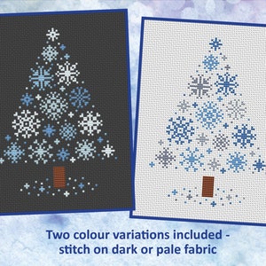 Snowflakes Christmas Tree cross stitch pattern - two colour variations included to stitch on dark or light fabric - instant download PDF