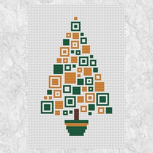 Modern Christmas cross stitch pattern, Squares Christmas Tree, fun easy geometric design, for decoration or Christmas card, printable PDF image 3