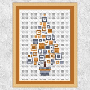 Modern Christmas cross stitch pattern, Squares Christmas Tree, fun easy geometric design, for decoration or Christmas card, printable PDF image 2