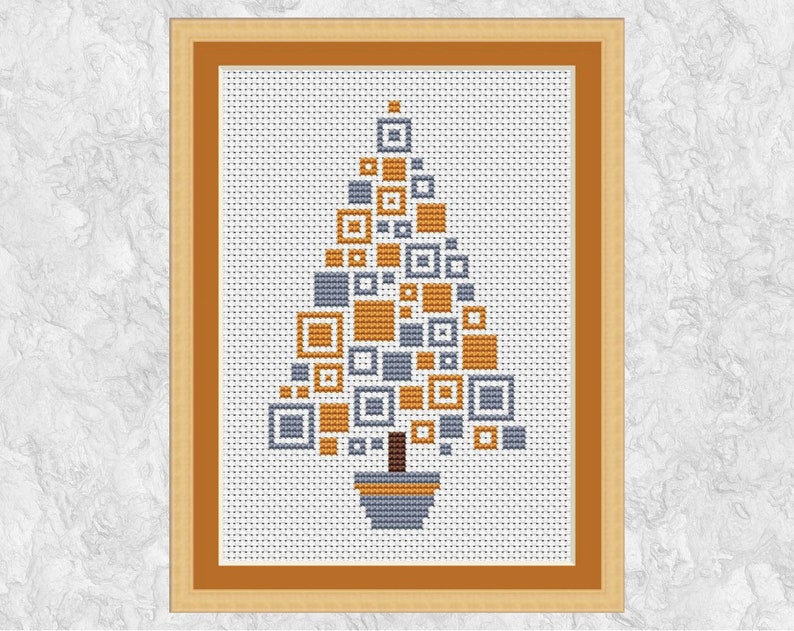 Modern Christmas cross stitch pattern, Squares Christmas Tree, fun easy geometric design, for decoration or Christmas card, printable PDF image 2