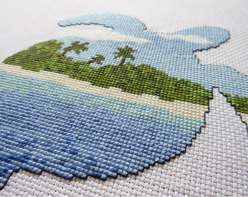 Turtle cross stitch pattern PDF, beach cross stitch silhouette chart, modern embroidery pattern, sea ocean animals, desert island wildlife image 4