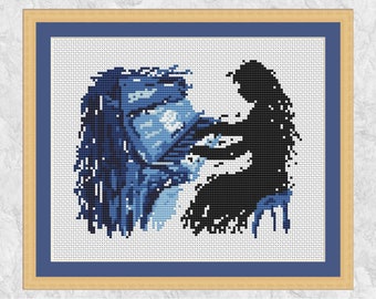 Piano cross stitch pattern (female), modern pianist chart, watercolor paint effect piano player, music lover, musical gift