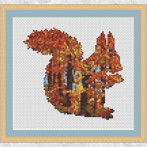 Autumn Squirrel cross stitch pattern, fall trees counted cross stitch chart, cute woodland animal, trees, nature, forest - instant download