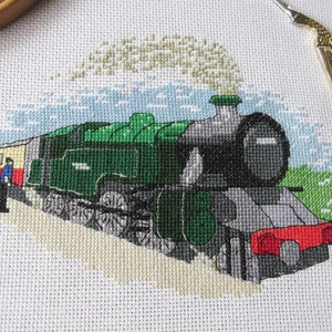 Steam train cross stitch pattern, traditional realistic railway locomotive counted cross stitch chart, transport, instant download PDF