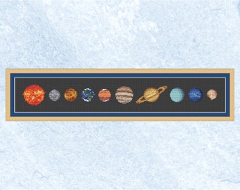 Planets, Sun and Pluto cross stitch pattern, astronomy and space modern cross stitch chart, instant download PDF