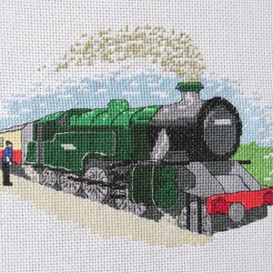 Steam train cross stitch pattern, traditional realistic railway locomotive counted cross stitch chart, transport, instant download PDF image 2