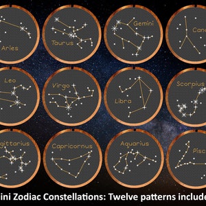 Schemi punto croce Mini Costellazioni zodiacali - set di 12 schemi in un opuscolo PDF completo - download immediato