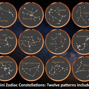 Mini Zodiac Constellations cross stitch patterns - set of 12 patterns in comprehensive PDF booklet - instant download