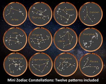 Mini Zodiac Constellations cross stitch patterns - set of 12 patterns in comprehensive PDF booklet - instant download