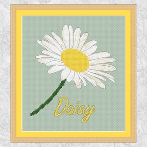 Daisy kruissteekpatroon pdf, moderne kruissteekkaart met bloemen, lente, Pasen, Moederdag, vriendschap, tuin, natuur, wild