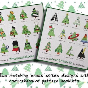 Komedie en wetenschap kerstbomen kruissteekpatronen - beide patronen inbegrepen - eerdere Stitchalongs - instant download PDF's