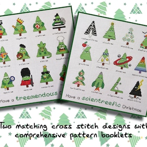 Comedy and Science Christmas Trees cross stitch patterns - both patterns included - previous Stitchalongs - instant download PDFs