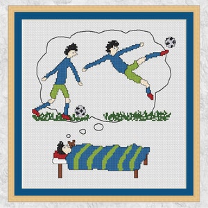 Soccer cross stitch pattern, football cross stitch chart, soccer player, footballer sport, fun, cartoon, modern, boy, girl, dreams - PDF
