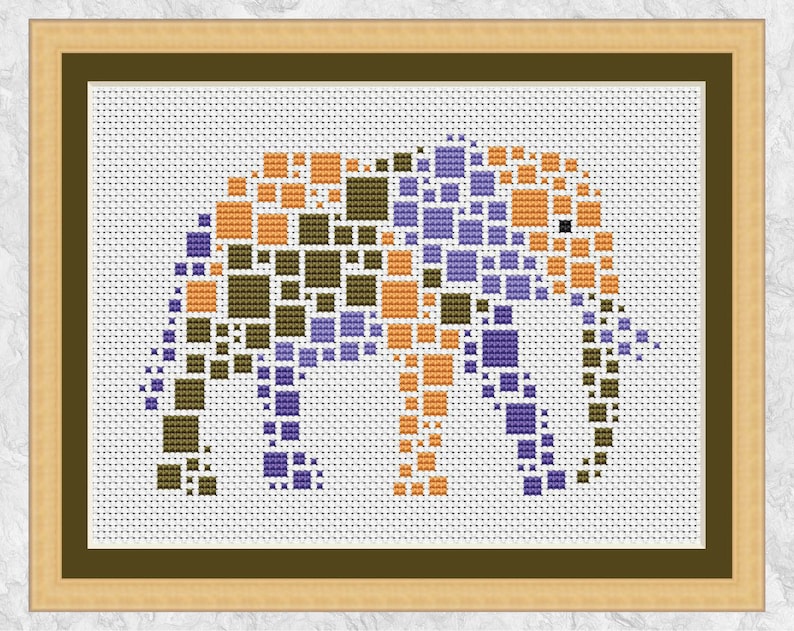 Elephant Geometric Cross Stitch Pattern, Squares Elephant, Easy Fun ...