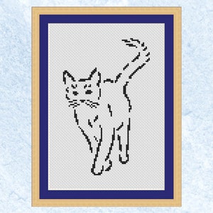 Cat cross stitch pattern, easy quick cat silhouette design, monochrome, pet lover gift, instant download PDF image 2
