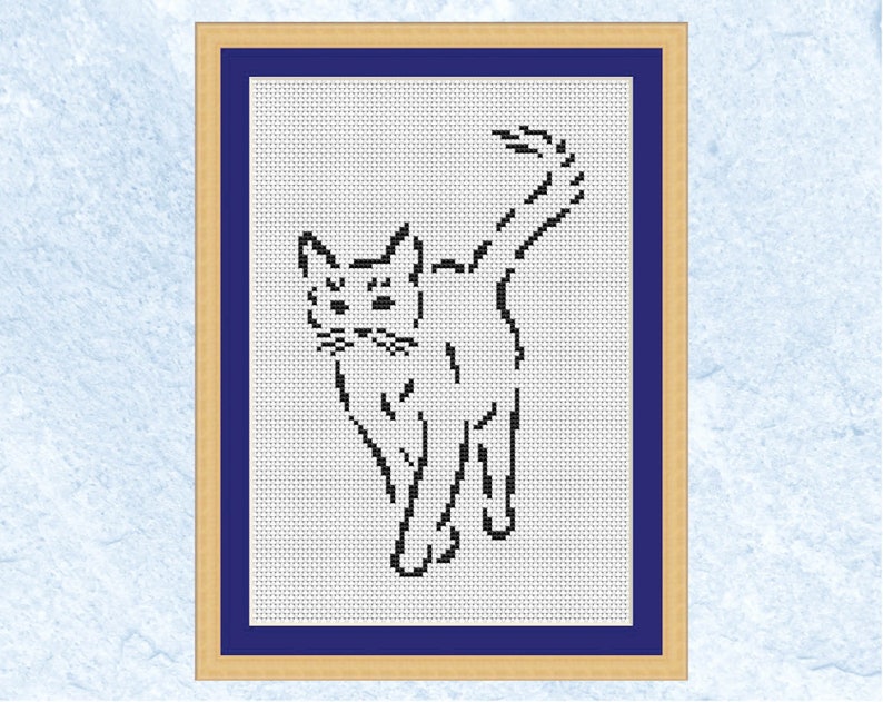 Cat cross stitch pattern, easy quick cat silhouette design, monochrome, pet lover gift, instant download PDF image 2