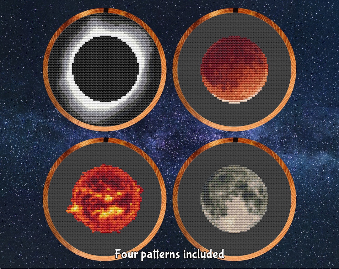 Solar Eclipse, Lunar Eclipse, Sun and Moon Cross Stitch Patterns Bundle ...