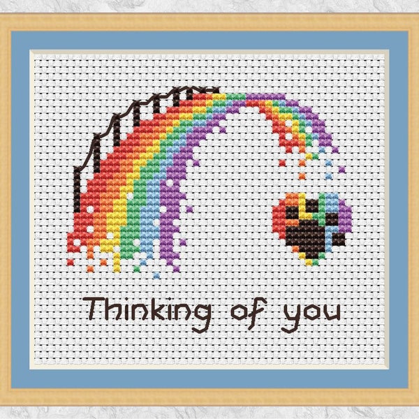 Rainbow bridge cross stitch pattern, mini pet loss cross stitch, dog memorial card design, cat memorial motif, paw print heart, sympathy PDF