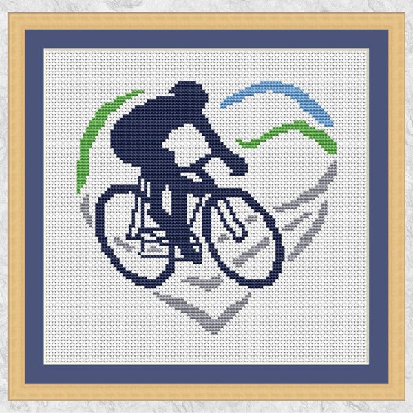 Cycling cross stitch pattern, gift for cyclist, sport heart chart, instant download PDF