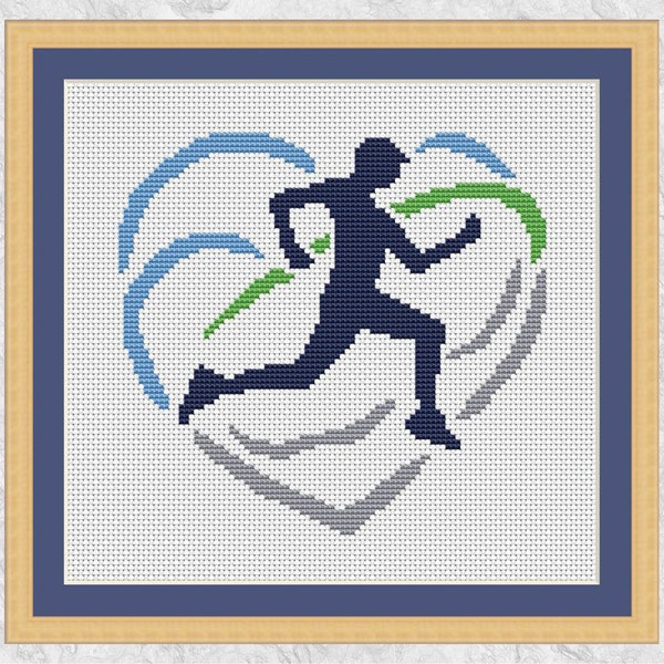 Running cross stitch pattern, gift for runner, sport heart chart, instant download PDF