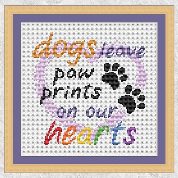 Dog loss cross stitch pattern, paw print quote, rainbow bridge, dog memorial, pet loss, love heart, typography text PDF