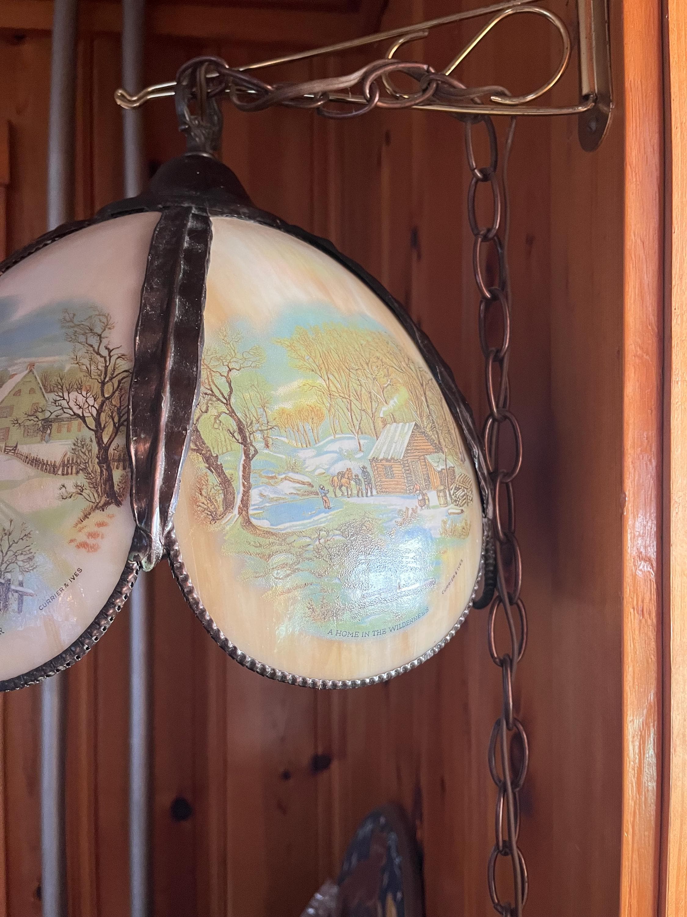 Currier and Ives Hanging Lamp Shade. It Depicts a Beautiful Barn