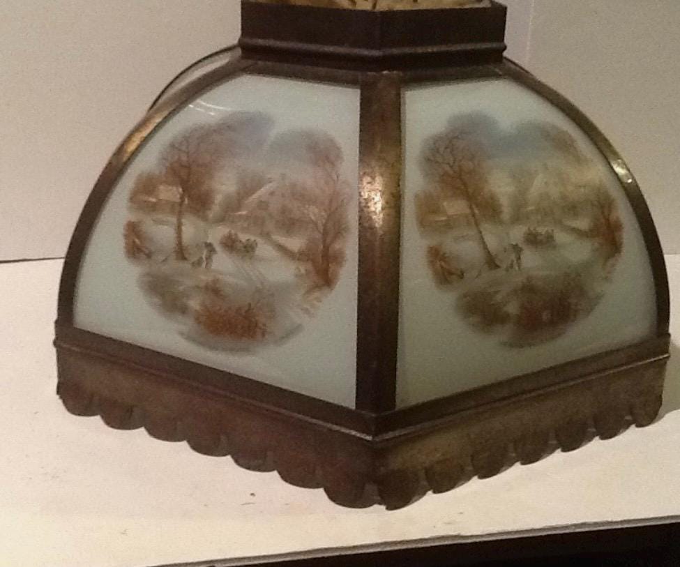 Currier and Ives Hanging Lamp Shade. It Depicts a Beautiful Barn