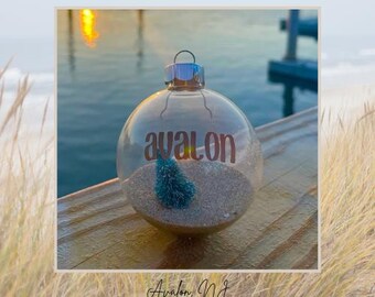 Avalon, NJ Custom Christmas Ornament with Sand. Any Jersey Shore town!  - FREE SHIPPING!