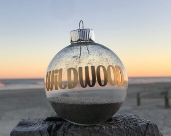 Adorno navideño personalizado con arena de Seaside Heights, NJ. ¡ENVÍO GRATIS!