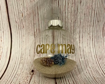Cape May, NJ Custom Christmas Ornament with Sand. Any Jersey Shore town!  - FREE SHIPPING!