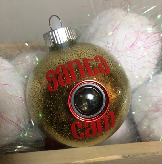 Santa Cam Christmas Ornament Gold With Red Writing Free Etsy