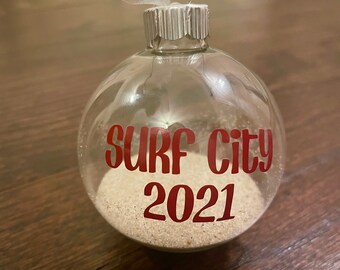 Surf City, NJ (LBI) Adorno navideño personalizado con arena. ¡Cualquier ciudad de Jersey Shore!  - ¡S&H GRATIS!