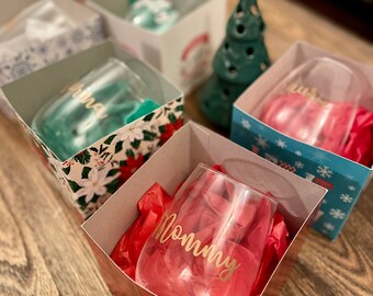 Gafas personalizadas personalizadas de vino cursivo sin tallo