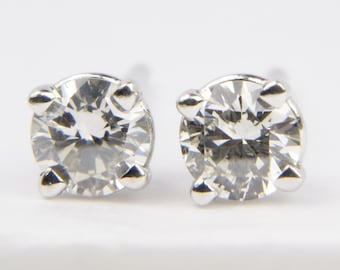 14K White Gold Vintage Diamond Stud Earrings, Gift For Mom, White Gold Earring Jackets, 0.40 CTW, Anniversary Gift, Gold Hoop Earring