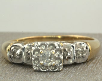 Vintage 10K Gold Diamond Engagement Ring, Size 7