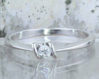 10K White Gold Diamond Ring, Minimalist Jewelry, Diamond Stacking, Tension Set Engagement, Promise Ring, Graduation Gift, Size 5.25