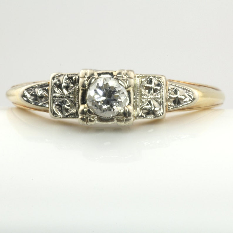 Antique 1940's Engagement Ring, Art Deco, Brilliant Cut Diamond, 14K ...
