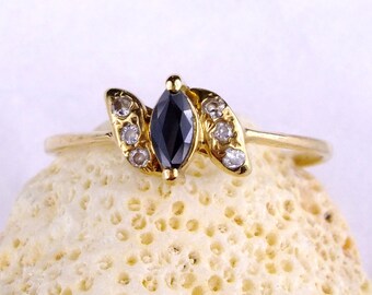 18K Gold, Antique Gold Ring, Marquise Sapphire, Victorian Ring, Unique Engagement, Graduation Gift, Size 5.75, Stacking Ring, Promise Ring