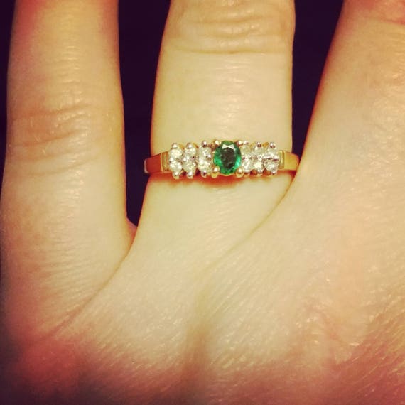 10K Gold Emerald Ring, Vintage Gold Ring, Oval Em… - image 2