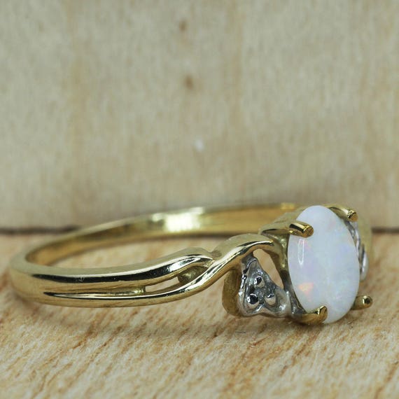 10K Gold Vintage Australian Opal Ring, Natural Fi… - image 4