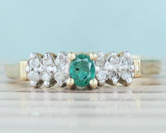 10K Gold Emerald Ring, Vintage Gold Ring, Oval Em… - image 1