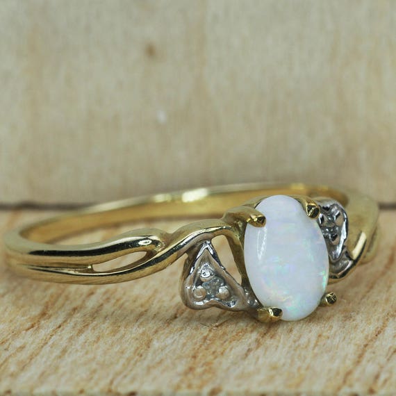 10K Gold Vintage Australian Opal Ring, Natural Fi… - image 2